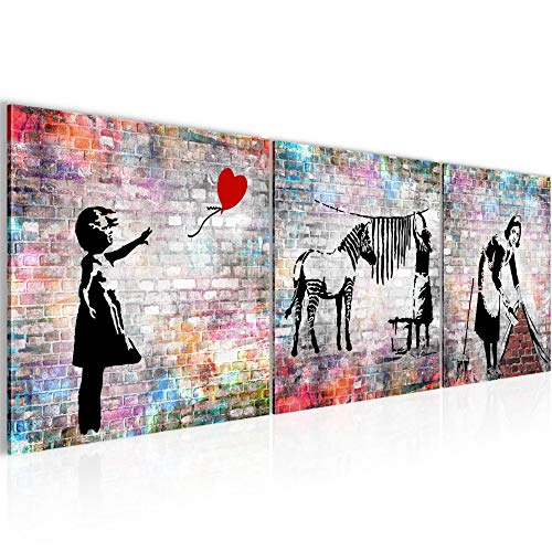 Runa Art - Bilder Banksy Street Art 120 x 40 cm 3 Teilig Wandbild auf Vlies Leinwand Bunt Mehrteilig Modern 029233b von Runa Art