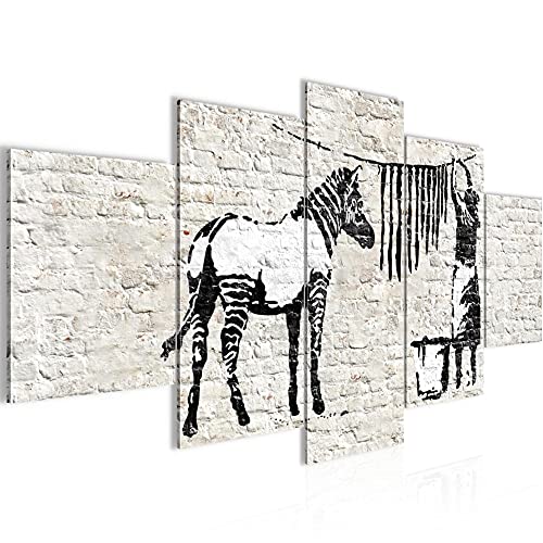 Runa Art - Bilder Banksy Washing Zebra 200 x 100 cm 5 Teilig XXL Wanddekoration Design Weiss 012951a von Runa Art