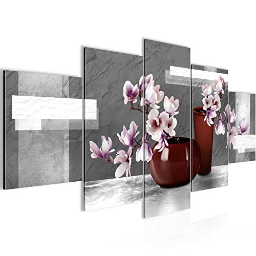 Runa Art - Bilder Blumen Abstrakt 200 x 100 cm 5 Teilig XXL Wanddekoration Design Grau Rosa 035251c von Runa Art