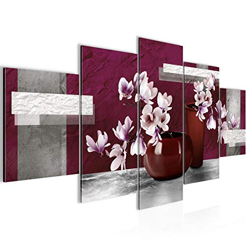 Runa Art - Bilder Blumen Abstrakt 200 x 100 cm 5 Teilig XXL Wanddekoration Design Grau Rot 035251a von Runa Art