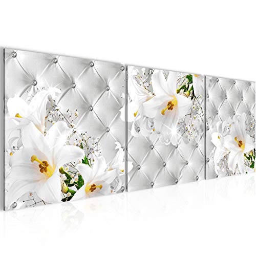 Runa Art Bilder Blumen Abstrakt 3 Teilig Bild auf Vlies Leinwand Deko Wohnzimmer 90 x 30 cm Lilien Grau Silber 030334c von Runa Art