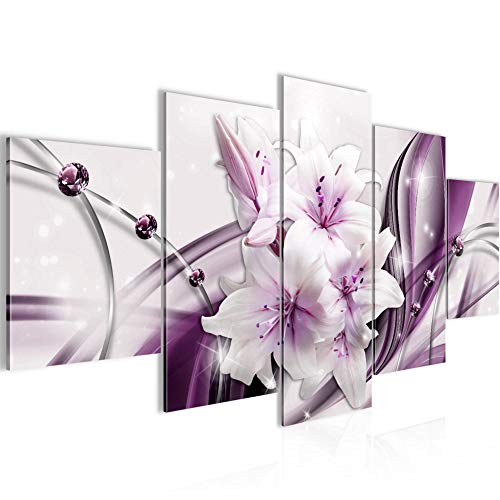 Runa Art - Bilder Blumen Lilien 200 x 100 cm 5 Teilig XXL Wanddekoration Design Lila 017151a von Runa Art