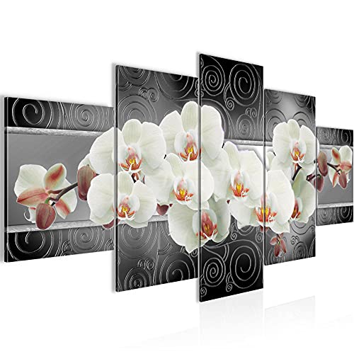 Runa Art - Bilder Blumen Orchidee 200 x 100 cm 5 Teilig XXL Wanddekoration Design Grau Weiss 204851c von Runa Art
