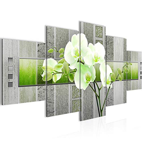 Runa Art - Bilder Blumen Orchidee 200 x 100 cm 5 Teilig XXL Wanddekoration Design Grün Grau 204651b von Runa Art
