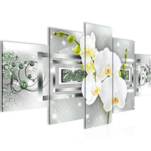 Runa Art - Bilder Blumen Orchidee 200 x 100 cm 5 Teilig XXL Wanddekoration Design Grün Silber 210951b von Runa Art