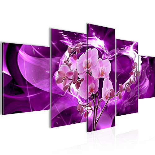 Runa Art - Bilder Blumen Orchidee 200 x 100 cm 5 Teilig XXL Wanddekoration Design Violett Lila 203651a von Runa Art