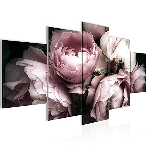 Runa Art - Bilder Blumen Rosen 200 x 100 cm 5 Teilig XXL Wanddekoration Design Schwarz Bunt 039151a von Runa Art