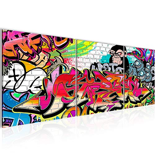 Runa Art Bilder Graffiti 3 Teilig Bild auf Vlies Leinwand Deko Loft Wohnzimmer 90 x 30 cm Street Art Bunt 401734a von Runa Art