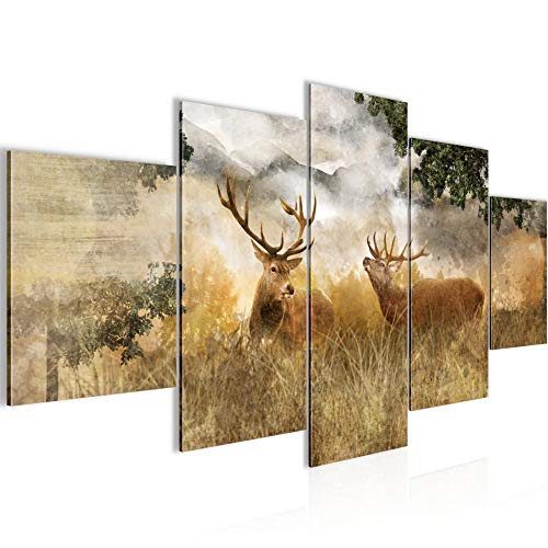 Runa Art - Bilder Hirsch Natur 200 x 100 cm 5 Teilig XXL Wanddekoration Design Beige Braun 011451a von Runa Art