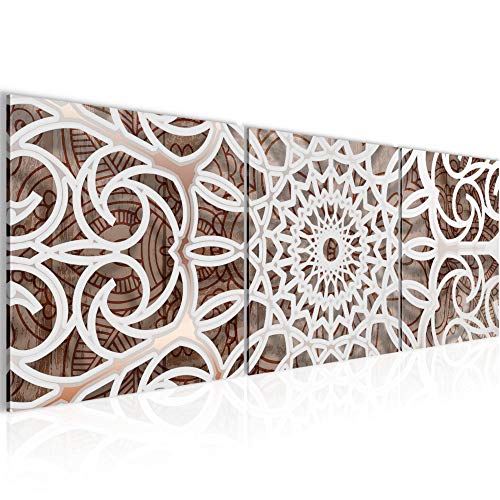 Runa Art - Bilder Mandala Abstrakt 120 x 40 cm 3 Teilig Wandbild auf Vlies Leinwand Beige Weiss Mehrteilig Modern 109633a von Runa Art