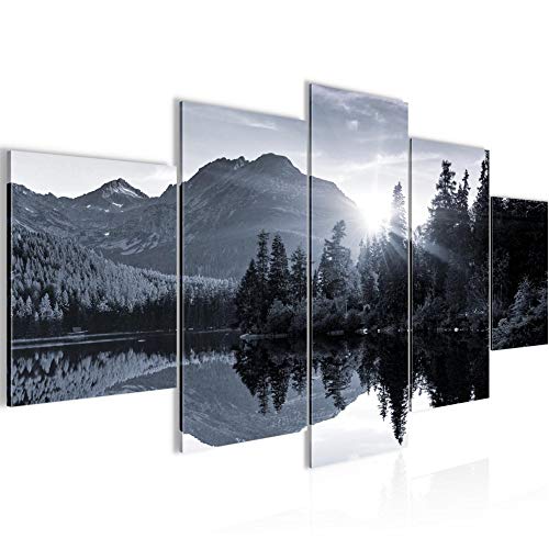 Runa Art - Bilder Natur Sonnenaufgang 200 x 100 cm 5 Teilig XXL Wanddekoration Design Schwarz Weiss 014451c von Runa Art