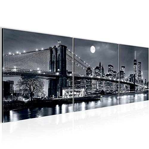 Runa Art - Bilder New York City 120 x 40 cm 3 Teilig Wandbild auf Vlies Leinwand Schwarz weiss Mehrteilig Modern 606733a von Runa Art
