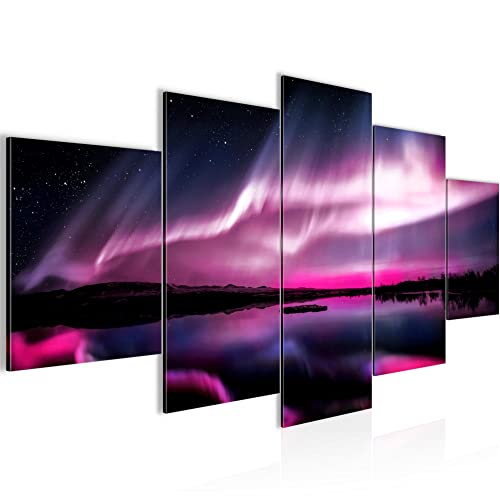 Runa Art - Bilder Nordlichter Nachthimmel 200 x 100 cm 5 Teilig XXL Wanddekoration Design Violett Lila 041951c von Runa Art