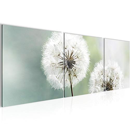 Runa Art - Bilder Pusteblume 120 x 40 cm 3 Teilig Wandbild auf Vlies Leinwand Grau Grün Mehrteilig Modern 207133a von Runa Art
