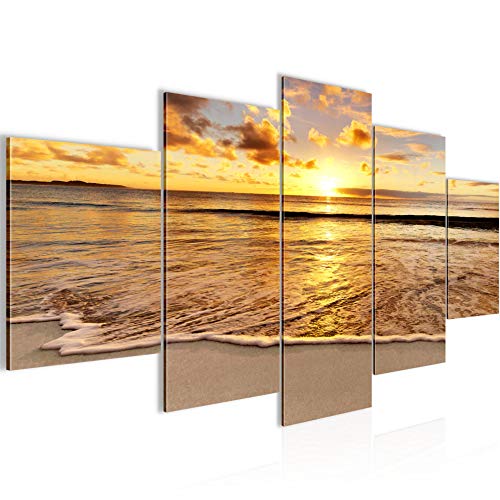 Runa Art - Bilder Sonnenuntergang Strand 200 x 100 cm 5 Teilig XXL Wanddekoration Design Beige Blau 607951a von Runa Art