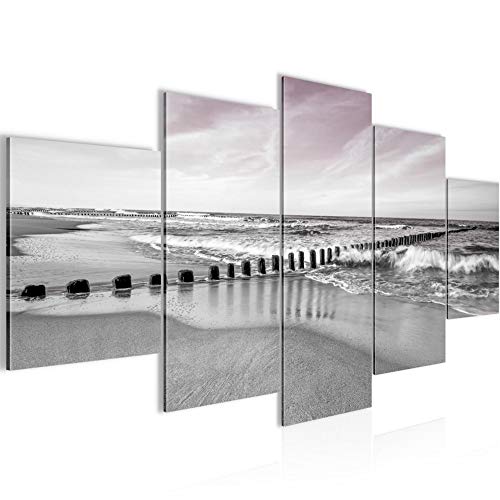 Runa Art - Bilder Strand Meer 200 x 100 cm 5 Teilig XXL Wanddekoration Design Grau Rosa 025251b von Runa Art