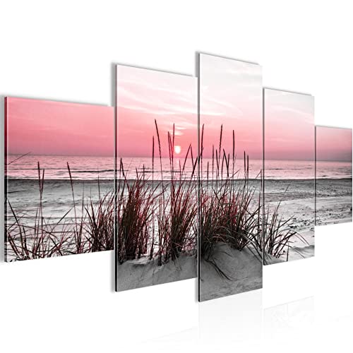 Runa Art - Bilder Strand Sonnenuntergang 200 x 100 cm 5 Teilig XXL Wanddekoration Design Grau Rosa 043751b von Runa Art