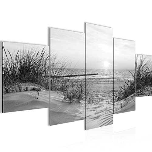 Runa Art - Bilder Strand Sonnenuntergang 200 x 100 cm 5 Teilig XXL Wanddekoration Design Schwarz Weiss 041751c von Runa Art