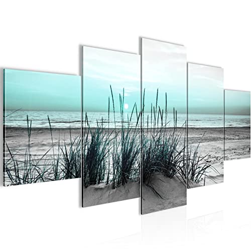 Runa Art - Bilder Strand Sonnenuntergang 200 x 100 cm 5 Teilig XXL Wanddekoration Design Türkis Grau 043751c von Runa Art