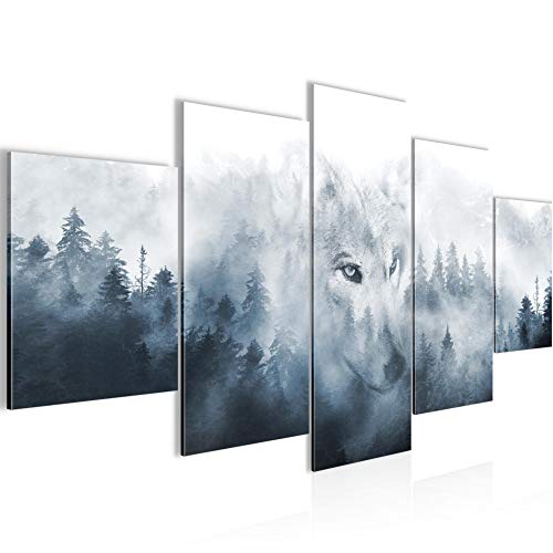 Runa Art - Bilder Wald Nebel 200 x 100 cm 5 Teilig XXL Wanddekoration Design Blau 033451a von Runa Art
