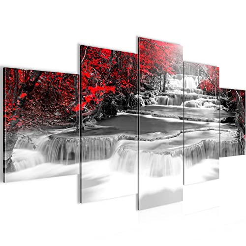 Runa Art - Bilder Wasserfall 200 x 100 cm 5 Teilig XXL Wanddekoration Design Schwarz Rot 043651a von Runa Art