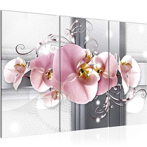 Runa Art Wandbilder Blumen Orchidee Bild XXL Wohnzimmer Schlafzimmer Grau Rosa Abstrakt 120 x 80 cm 3 Teilig 008331a von Runa Art