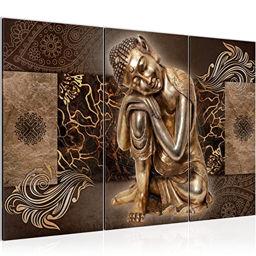Runa Art Wandbilder Buddha Zen Bild XXL Wohnzimmer Schlafzimmer Braun Feng Shui 120 x 80 cm 3 Teilig 041331b von Runa Art