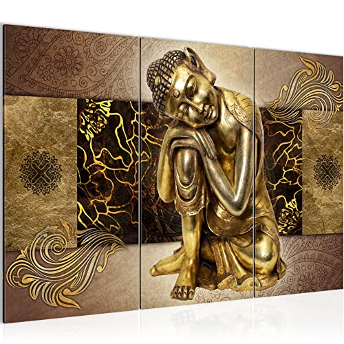 Runa Art Wandbilder Buddha Zen Bild XXL Wohnzimmer Schlafzimmer Gold Feng Shui 120 x 80 cm 3 Teilig 041331a von Runa Art