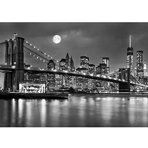 Runa Art Fototapete Brooklyn bridge nacht 352 x 250 cm Vlies Tapeten XXL Moderne Wandtapete Wohnzimmer Schlafzimmer Schwarz Weiss 9101011b von Runa Art