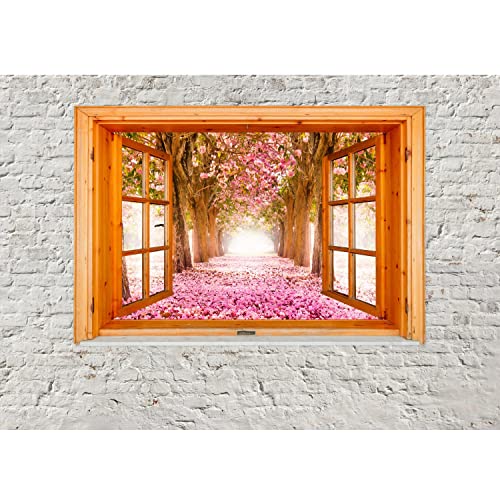 Runa Art Fototapete Fenster zum Blumen Allee Modern Vlies Wohnzimmer Schlafzimmer - Made in Germany - Weiss Rosa 9211010b von Runa Art