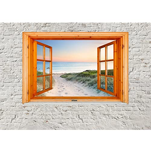 Runa Art Fototapete Fenster zum Strand Meer Modern Vlies Wohnzimmer Schlafzimmer - Made in Germany - Weiss Blau 9211010c von Runa Art