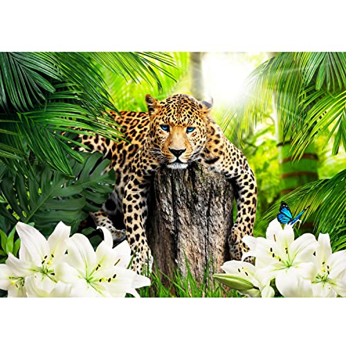 Runa Art Fototapete Leopard Afrika Modern Vlies Wohnzimmer Schlafzimmer - Made in Germany - Grün Weiß 9238010a von Runa Art