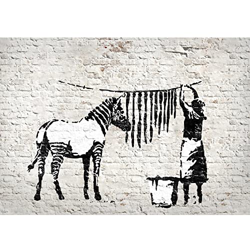 Runa Art Fototapete Washing Zebra Banksy 352 x 250 cm Vlies Tapeten XXL Moderne Wandtapete Wohnzimmer Schlafzimmer Grau 9388011a von Runa Art