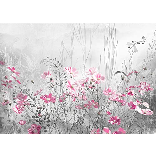 Runa Art Fototapeten 396 x 280 cm Blumenwiese Vintage - Vlies Wanddekoration Wohnzimmer Schlafzimmer - Deutsche Manufaktur - Grau Rosa 9564012c von Runa Art