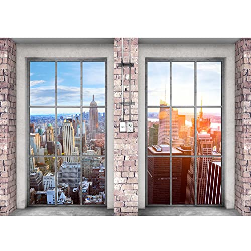 Runa Art Fototapeten 396 x 280 cm Fenster New York - Vlies Wanddekoration Wohnzimmer Schlafzimmer - Deutsche Manufaktur - Blau 9345012a von Runa Art