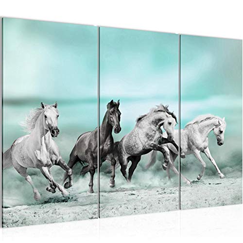 Runa Art Wandbilder Pferde Bild XXL Wohnzimmer Schlafzimmer Blau Tiere 120 x 80 cm 3 Teilig 014131b von Runa Art