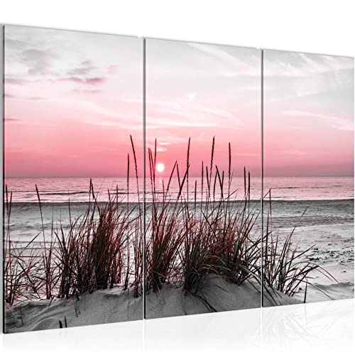 Runa Art Wandbilder Strand Sonnenuntergang Bild XXL Wohnzimmer Grau Rosa Meer Natur 120 x 80 cm 3 Teilig 043731b von Runa Art