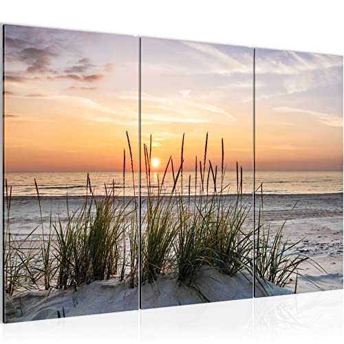 Runa Art Wandbilder Strand Sonnenuntergang Bild XXL Wohnzimmer Meer Natur 120 x 80 cm 3 Teilig 043731a von Runa Art