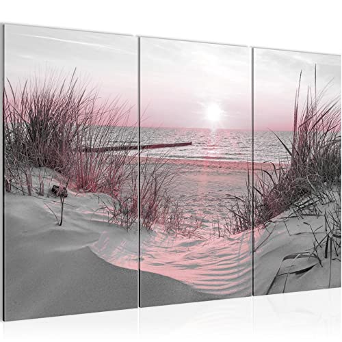 Runa Art Wandbilder Strand Sonnenuntergang Bild XXL Schlafzimmer Wohnzimmer Rosa Grau Meer Natur 120 x 80 cm 3 Teilig 041731b von Runa Art