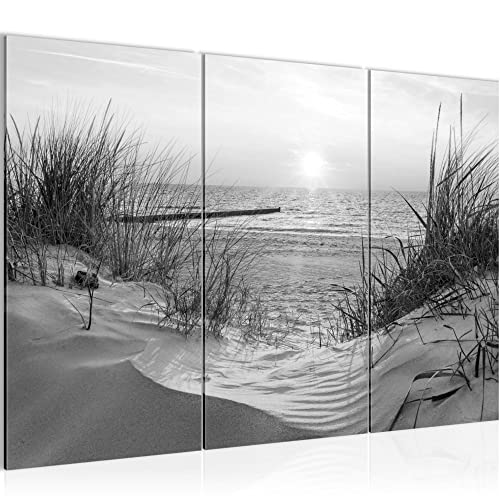 Runa Art Wandbilder Strand Sonnenuntergang Bild XXL Schlafzimmer Wohnzimmer Schwarz Weiss Meer Natur 120 x 80 cm 3 Teilig 041731c von Runa Art