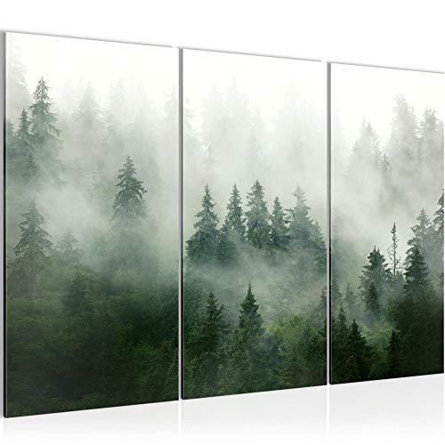 Runa Art Wandbilder Wald Natur Bild XXL Wohnzimmer Schlafzimmer Grün Grau Nebel 120 x 80 cm 3 Teilig 032331a von Runa Art