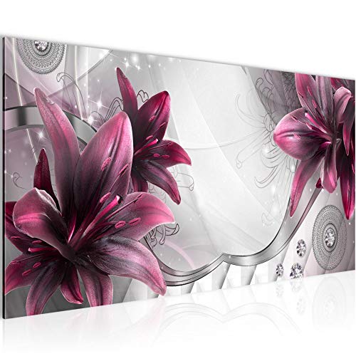 Runa Art Wandbild Blumen Lilien 1 Teilig 100 x 40 cm Modern Bild auf Vlies Leinwand Abstrakt Wohnzimmer Grau Rot 036812a von Runa Art