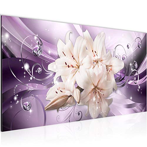 Runa Art Wandbild Blumen Lilien 1 Teilig 100 x 40 cm Modern Bild auf Vlies Leinwand Diamant Wohnzimmer Violett Lila 020112b von Runa Art