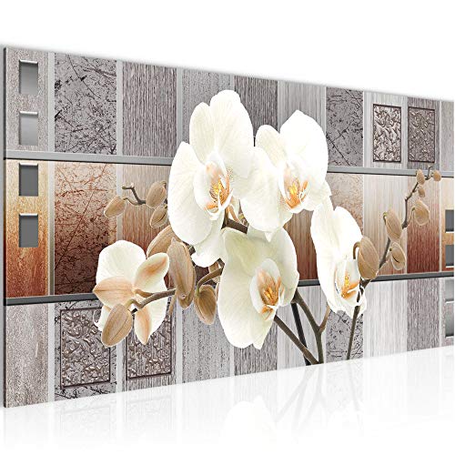 Runa Art Wandbild Blumen Orchidee 1 Teilig 100 x 40 cm Modern Bild auf Vlies Leinwand Abstrakt Wohnzimmer Grau Beige 204612a von Runa Art