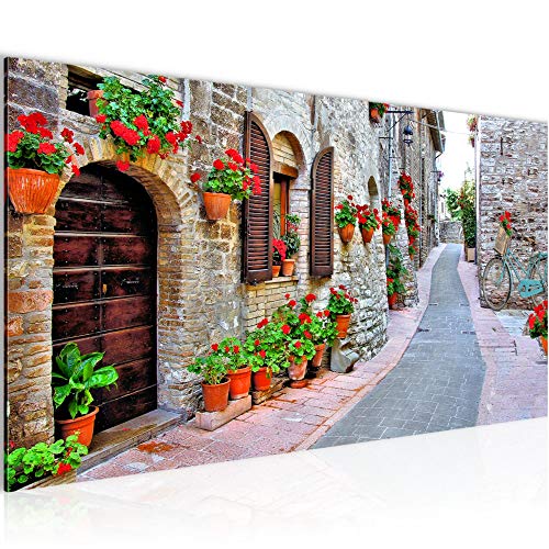 Runa Art Wandbild Blumen Toskana 1 Teilig 100 x 40 cm Modern Bild auf Vlies Leinwand Italienische Gasse Wohnzimmer Ziegel 607712c von Runa Art
