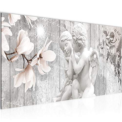 Runa Art Wandbild Engel Blumen 1 Teilig 100 x 40 cm Modern Bild auf Vlies Leinwand Magnolien Holz Wohnzimmer Grau 005912c von Runa Art