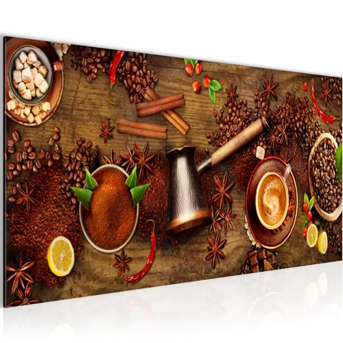 Runa Art Wandbild Kaffee Mokka 1 Teilig 100 x 40 cm Modern Bild auf Vlies Leinwand Kaffeebohnen Küche Braun 044712b von Runa Art