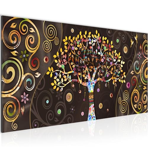 Runa Art Wandbild Klimt Style Baum des Lebens 100 x 40 cm Modern Bild Schwarz Gold Abstrakt Wohnzimmer Deko 045312a von Runa Art