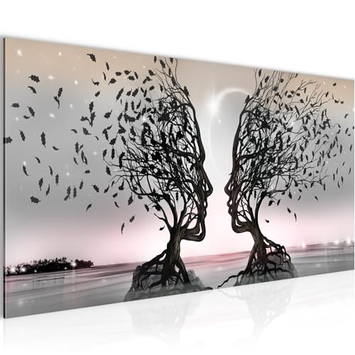 Runa Art Wandbild Liebespaar 1 Teilig 100 x 40 cm Modern Bild auf Vlies Leinwand Abstrakt Baum Wohnzimmer Schlafzimmer Grau Rosa 044812b von Runa Art