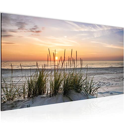 Runa Art Wandbild Strand Sonnenuntergang 1 Teilig 100 x 40 cm Modern Bild auf Vlies Leinwand Meer Natur Wohnzimmer 043712a von Runa Art